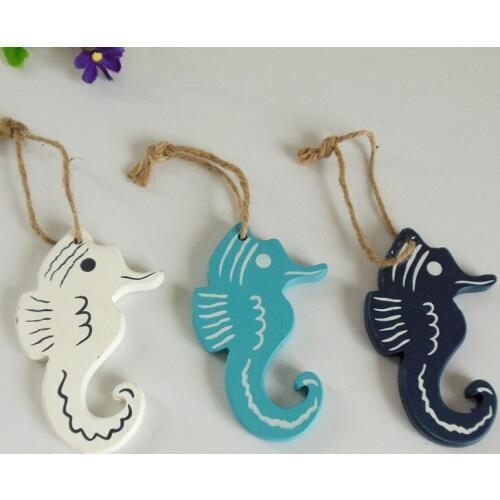 1PC Mediterranean Style Hippocampus/Dolphin Wood Crafts Home Decoration Small Pendant Nautical Style Hanging Decoration MP 012