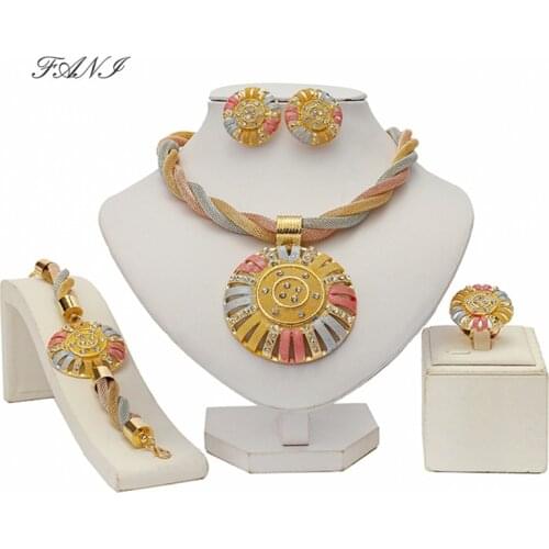 Fani Exquisite Dubai Gold Colorful Jewelry Set Brand Nigerian Wedding woman accessories jewelry set African Bridal Jewelry Set