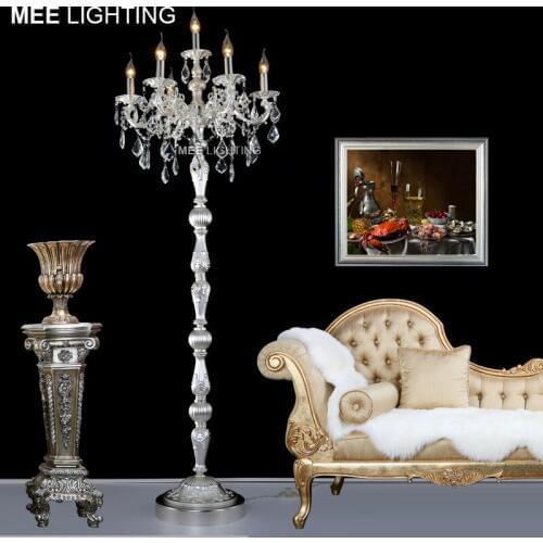 Classic 7 Lights Crystal Floor Lamp, Floor Stand Light Fixture Cristal Lustre Candelabra Standing Lamp Centerpiece for Hotel