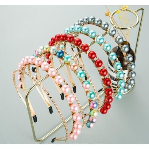 Colorful Crystal Double Imitation Pearl Luxury Baroque Headband For Women Rhinestone Women Wedding Party Hairband Jewelry