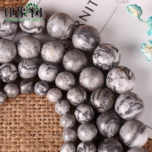 Natural Grey Map Stone Beads 6/8/10/12mm Dull Polish Map Jaspers Matte Stone Spacer Beads Fit Bracelets For DIY Jewelry Making