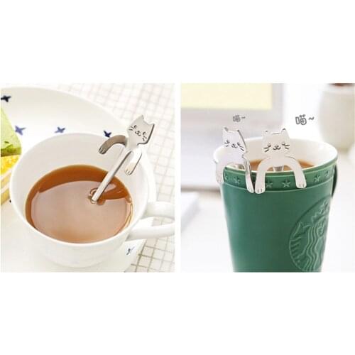 Stainless Steel Coffee Spoon Lovely Cute Cat Shape Teaspoon Dessert Snack Scoop Ice Cream Mini Spoons Tableware Kitchen Tools