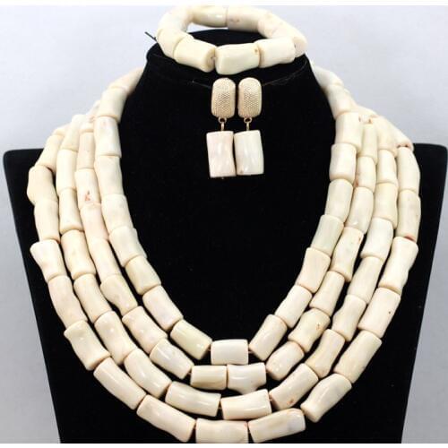 New Cream White African Costume Jewelry Set Beauty African Coral Beads Wedding Jewelry Set For Woman Free Shipping CNR444
