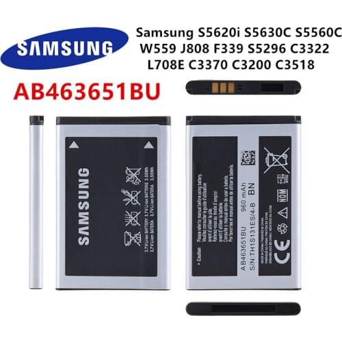 SAMSUNG Orginal AB463651BU Battery For Samsung S5620i S5630C S5560C W559 J808 F339 S5296 C3322 L708E C3370 C3200 C3518 Batteries