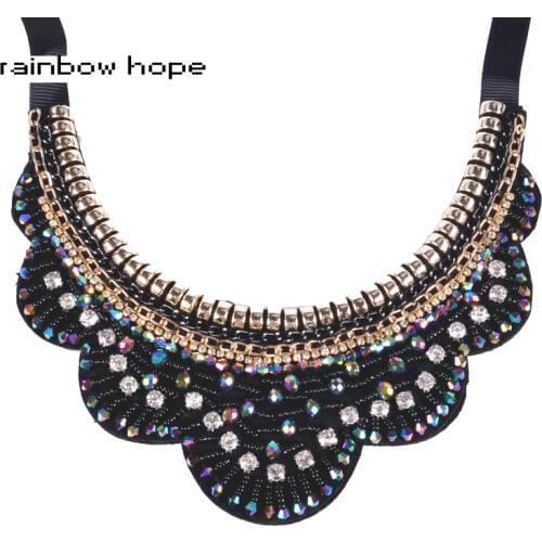 Trendy collares Handmade Embroidery Bead Women collar Ethnic Pattern Beadwork big Statement Necklace Beads Resin Pendant