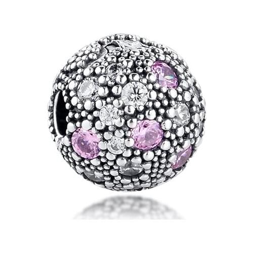 Fits For Pandora Bracelets Pale Pink Cosmic Stars Clip Charms 100% Sterling Silver Beads Free Shipping