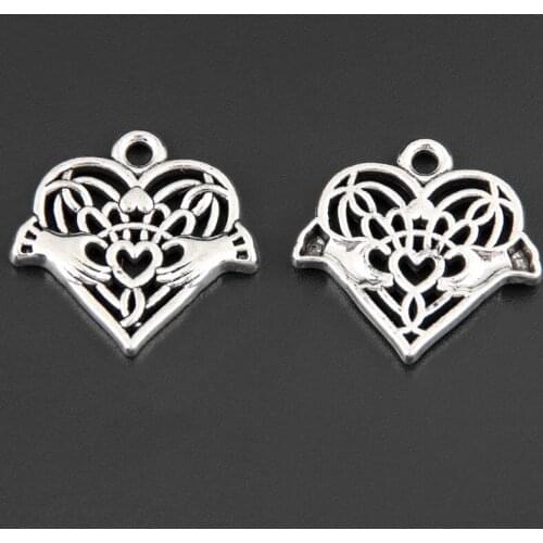 20pcs Silver Color 20x20.5mm Hearted Shaped Charms Hands Than Heart Gesture Pendant Fit DIY Jewelry Handcrafted Accessories