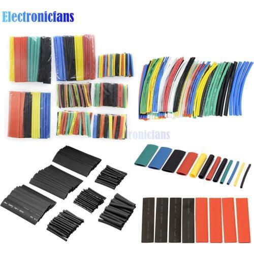 127/140/328/530/400Pcs Assorted Polyolefin Heat Shrink Tubing Tube Cable Sleeves Wrap Wire Set 8 Size Multicolor/Black