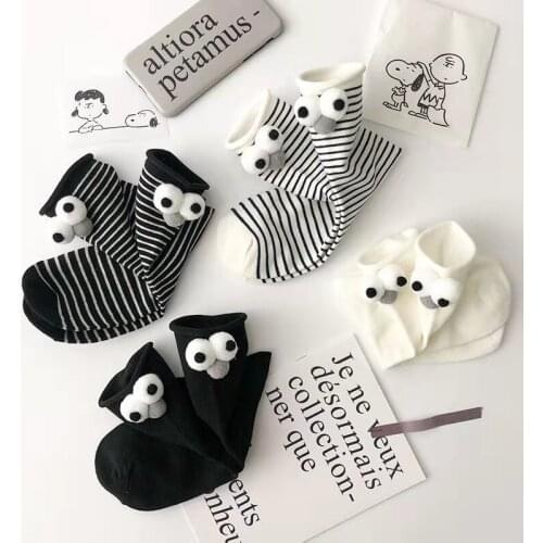 Striped Tube Socks Three-Dimensional Cartoon Big Eyes Female Ins Japanese Stocking All-Macth Korean Version Curling Interesting