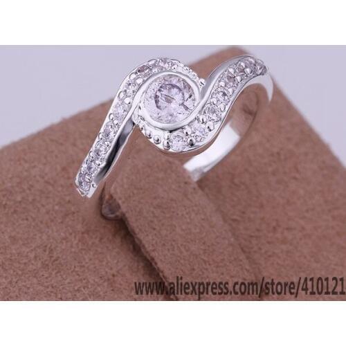 R144 Lucky Silver Color Rings For Women Fashion Jewelry Women Accessories Free Shipping Fashion Inlaid Stone Dual-groove Ring