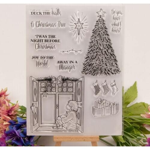 Christmas Tree Window Boy Transparent Silicone Clear Stamp for Scrapbooking DIY Craft Decoration Soft Stamp Kids Stationery