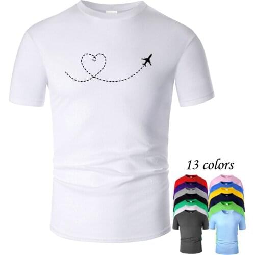 Airplane Love Line Art O Neck Cotton T Shirt Men and woman Unisex Summer Short Sleeve Designed Casual Tee m02088