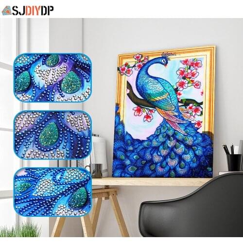 SJDIYDP Diamond Painting Peacock Special Shape Diamond Embroidery Dotz Embroidery Art Partial Drill Round Rhinestone Picture Set