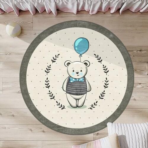 Beyaz Gri Çocuk Odası Halısı beyaz ayı mavi balon
