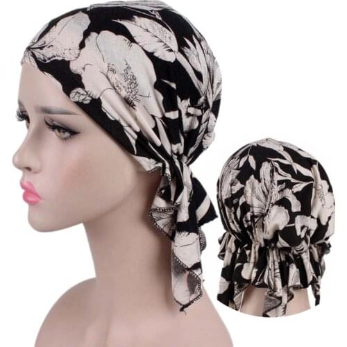 2021 New fashion print woman turban hat soft elastic flowers lady muslim headdress wrap head scarf hijab caps turbante female