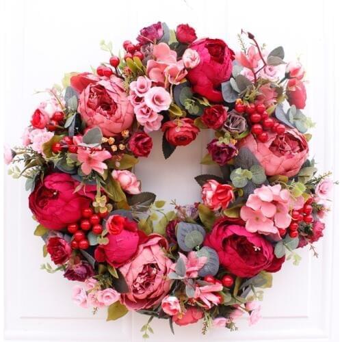Red Peony Wreath Door Artificial Flower Wreath for Home Christmas Decorations Door Garland Wedding Decoration Home Party Decor