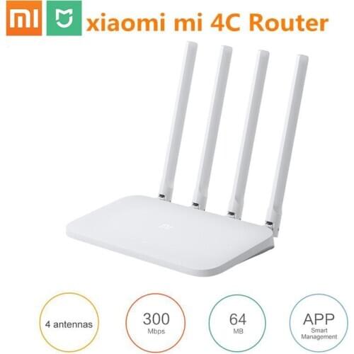 Original Xiaomi Mi WIFI Router 4C 64 RAM 300Mbps 2.4G 802.11 b/g/n 4 Antennas Band Wireless Routers WiFi Repeater APP Con