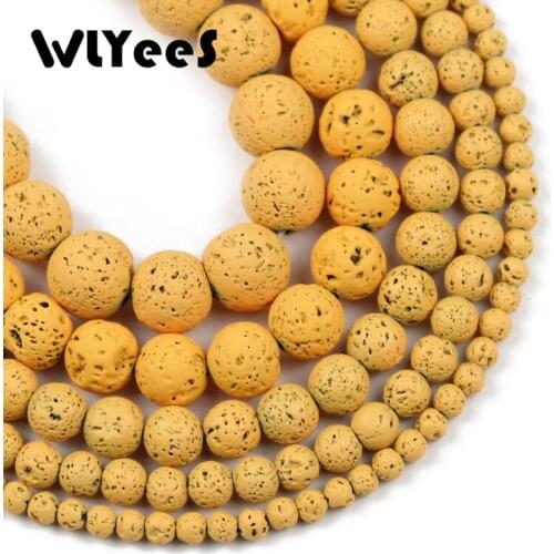 WLYeeS Dark Yellow Natural volcanics Lava Stone 4 6 8 10 12mm Ball Round Loose Spacer beads for DIY Jewelry Bracelets Making 15"