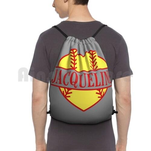 Jacqueline Softball Heart Name Fastpitch Player Mom Love Design Backpack Drawstring Bag Riding Climbing Gym Bag Jacqueline