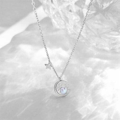 925 Sterling Silver Zircon Star Moon Pendent Necklace For Women Girls Party Jewelry Choker Collar dz147