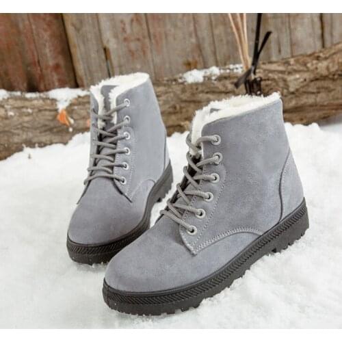 Winter womens warm boots suede leather ankle boots snow cotton boots short flat heel boots