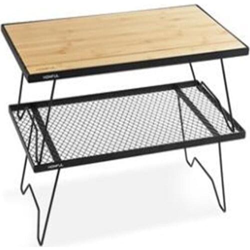 2021 Hot Sale Simple Folding Storage Table Picnic Multi-layer Iron Rack Outdoor Storage Bamboo Plank Desk