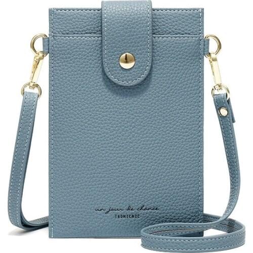 Bisi Goro Women Wallet Solid Color Leather Shoulder Straps Shoulder Bag Mobile Phone Bag Card Holders Wallet Coin Pockets Girls