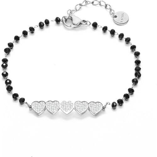 Fashion Stainless Steel Crystal Heart Charms Bracelet For Women Color Beads Bracelet Gift For Girlfriend Girl Jewelry Whloesale