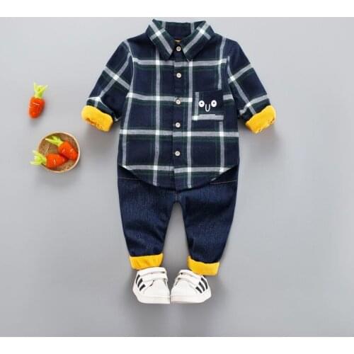 Children Baby Boys Girls Clothes Infant Gentleman THICK Shirt Letter Strap Pants 2Pcs/set Toddler Clothing Kids Suits Add Velvet