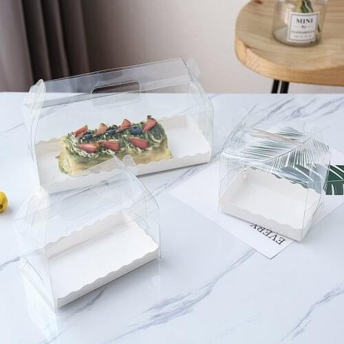 Hot Sale Portable Transparent PVC Cake Roll Packaging Box Swiss Towel Roll Pastry Plastic Box With Tray Wedding Party Favors Box
