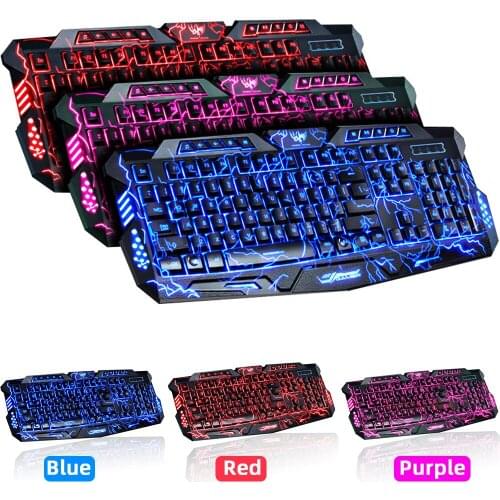 Gaming Keyboard Mouse Combo Crack LED USB Wired Colorful Breathing Backlit Waterproof Computer Add Mouse Pad For Computer