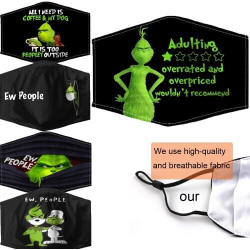 Green Christmas Grinch Party Cosplay mask for Adult men women outdoor Breathable Dustproof masks Reusable Fabric Anime cover