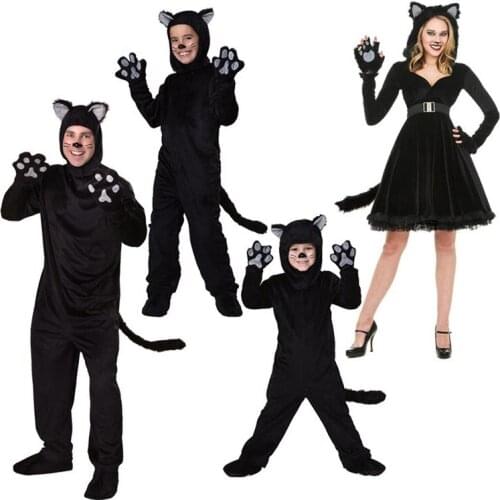 Halloween Adult kids Black Cat Costume Cosplay Animal Black Cat Parent-child Stage Performance Costumes