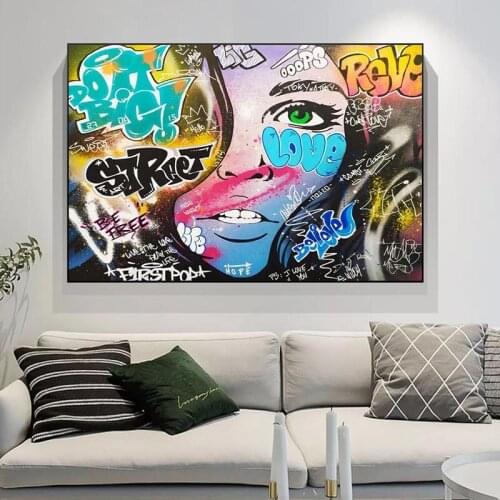 Colorful Woman Graffiti Art Paintings Print on Canvas Art Posters and Prints Street Art Pictures Home Decoration