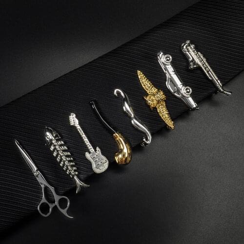 Copper Necktie Mens Business Gold Bass Guitar Car Feather Tie Clip Men Accessories Silver Fancy Collar Needle Luxury Jewelry