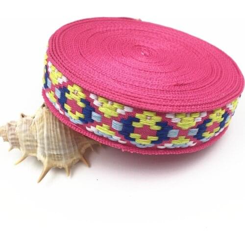 Fashion design 2018 NEW wholesale 26mm 10yards/lot wide pink Geometric Pattern Woven Jacquard Ribbon For Dog Chain/bag belts