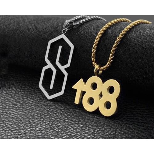 Fashion titanium steel positive and negative E-shaped pendant digital trend necklace jewelry hot sale