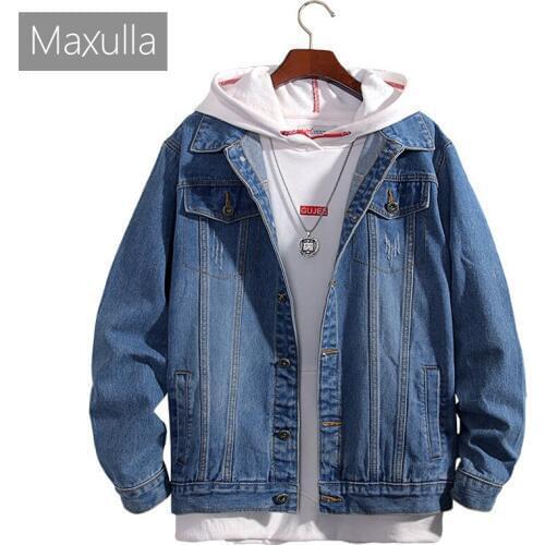 Maxulla denim jackets men long sleeve Spring jean jackets out wear streetwear denim coat male street wear Mla031