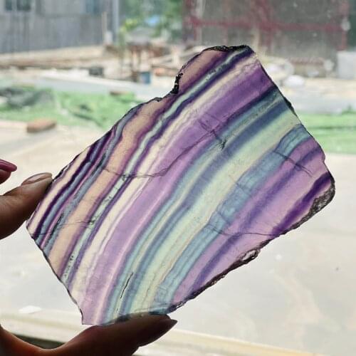 Natural Colorful Fluorite Raw Stone Slice Ornament Wheel Crystal Energy Crystal Quartz Healing
