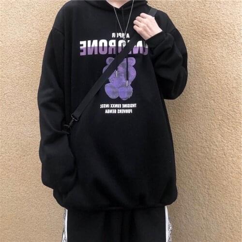 Autumn New Harajuku Dashion Brand Bear Print Hooded Sweater Plus Size Pullover Loose Hip-Hop Jacket