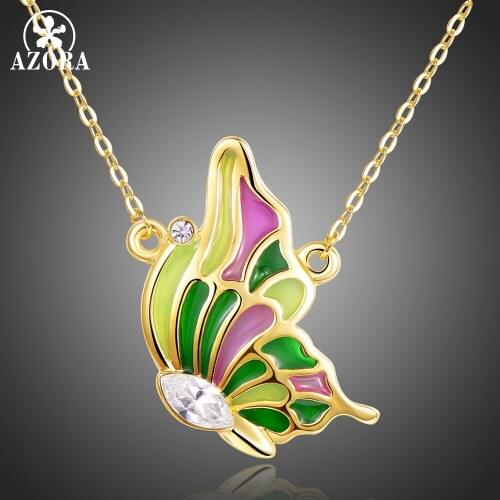 Marquise Cut Clear Cubic Zirconia Multicolor Butterfly Necklace Women Bijoux New Fashion Jewelry Necklaces & Pendant Gift TN0265