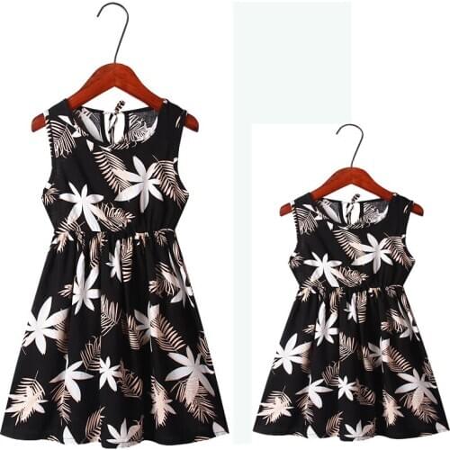 Unini-yun 2021 New Summer Floral 100% Cotton Mommy and Me Clothes Mother Daughter Dresses Fashion Family Matching Outfits