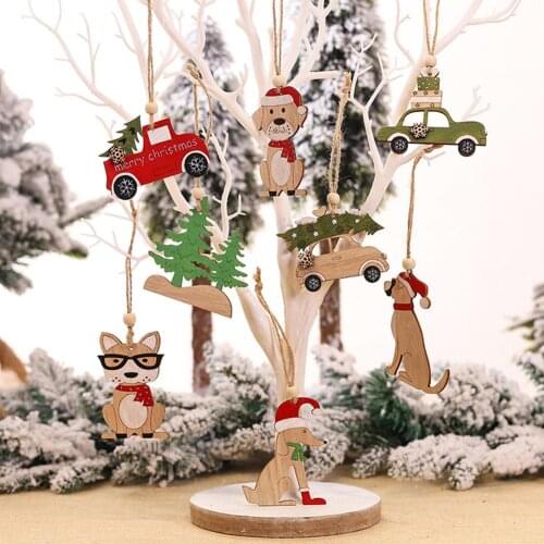 Christmas Pendant Wooden Painted Colorful Car Xmas Tree Drop Ornaments Decorations For Home Kids Toys Gift Xmas New Year Decor