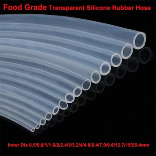 1M Food Grade Clear Transparent Silicone Rubber Hose ID 0.5 0.8 1 1.6 2 2.4 3 3.2 4 4.8 6.4 7.9 9.6 12.7 19 25.4mm Flexible