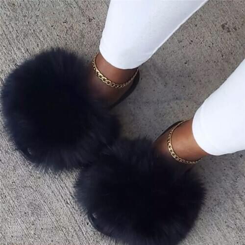 Fur Slippers Exquisite Furry Sandals Real Fox Fur Slippers Girls Party Shoes Amazing Fluffy Fur Slides Furry Slides For Women