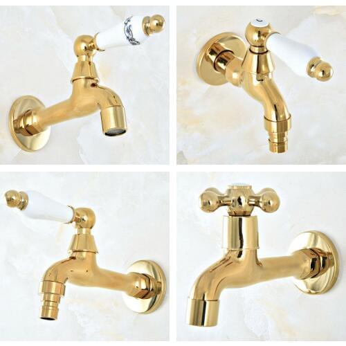 Gold Color Brass One Handle Kitchen faucet wall mounted Laundry bathroom Mop Water Tap Garden Washing Machine Faucet aav144