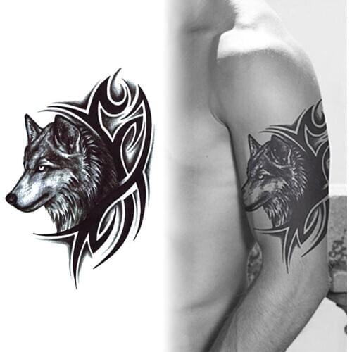 Fashion Wolf King Temporary Tattoo Sticker Sweat-proof Body Art Decal