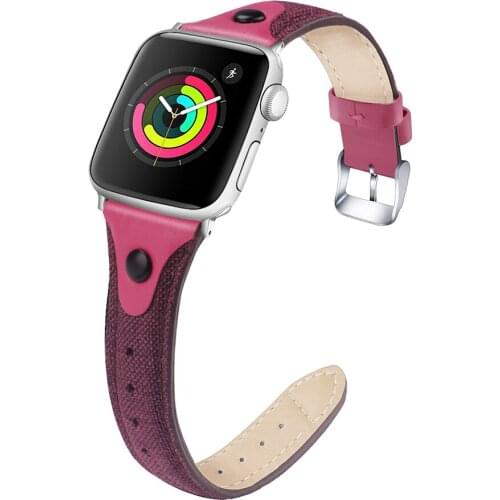 Canvas Fabric Genuine Leather Wristbands for apple watch band 44mm 42mm 38mm strap iwatch series SE 6 5 4 3 2 1 40mm bracelet