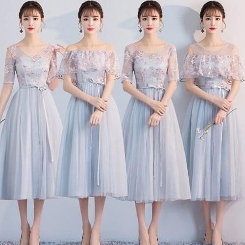 Embroidery Floral Appliques Sexy sister Graduation wedding Long Beach bridal Maxi women Summer Dress Party Bridesmaid Dresses