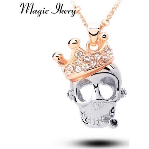 Magic Ikery Rose Gold Color Crystal Crown Skull Skeleton Necklaces Pendants Wholesales Fashion Jewelry for women MKL5149